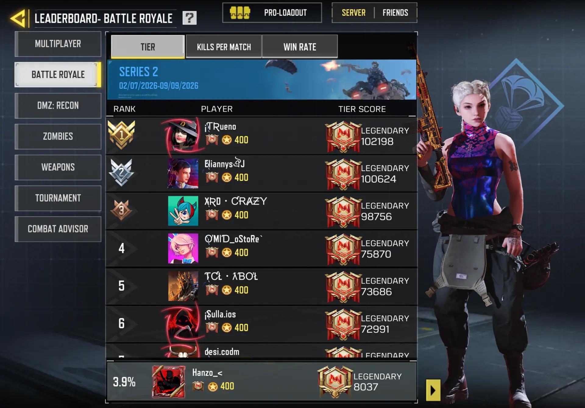 Battle Royale screenshot showing LEGENDARY